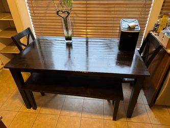 Dining table with two chairs and bench, need out today