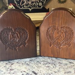 Vintage Wood Carved Bookends