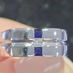 Awesome 14k white gold diamond and sapphire band ring