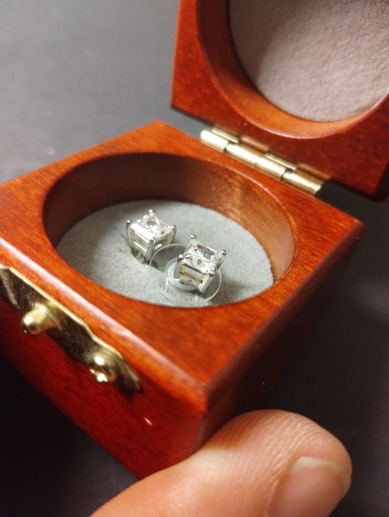 Moissanite Asher Cut Sterling Silver Stud Earrings