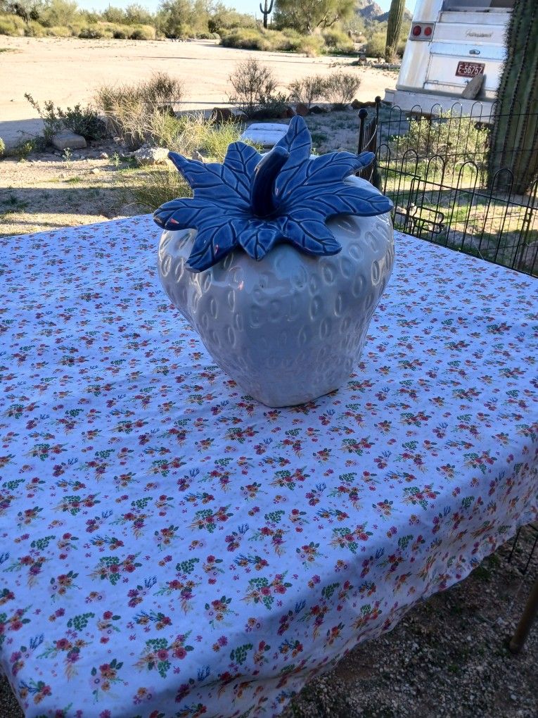 Vintage White Strawberry Cookie Jar