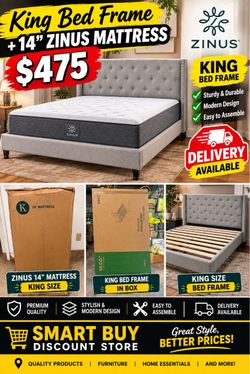 Brand new king bed frame with 14inch king mattress $475