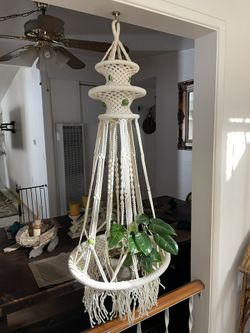 Vintage MCM Homemade Macrame Plant Hanger