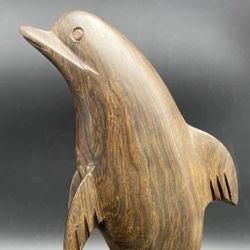 Ironwood Dolphin Figure Hand Carved Stands 12.5 Inches PreOwned