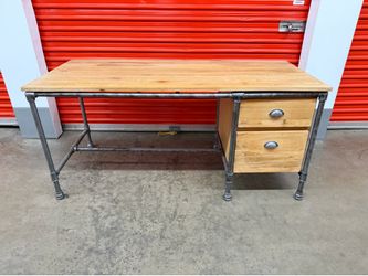 Industrial metal pipe desk with wood top