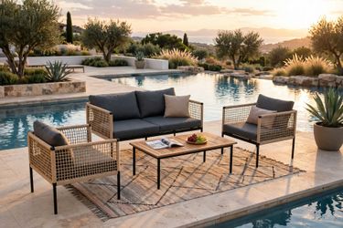 4-Piece Rope Woven Patio Set — Loveseat, 2 Armchairs & Coffee Table (Brand New)