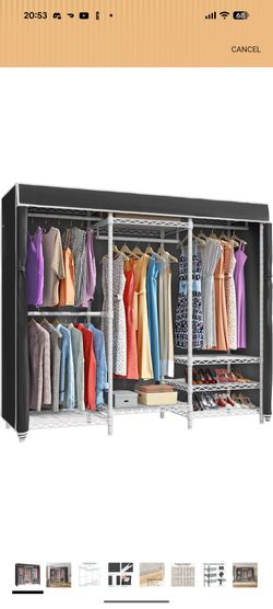Portable clothes closet with black cover