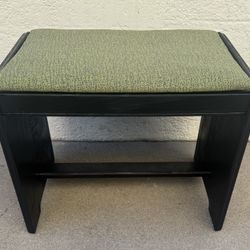Art Deco Style Black Waterfall Vanity Bench with Green Upholstered Seat - 22 ½x14x18 