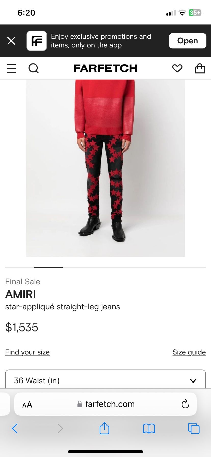 Red Star Mike Amiri Pants Size 36