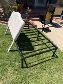 Twin Bed Frame with Upholstered Headboard