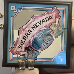 Sierra Nevada Bar Mirror 26inX26in  & 2 Pint Glasses 