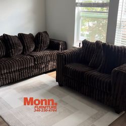 NEW Fluffy Brown Sofa & Loveseat 🛋️ Multiple Colors Available