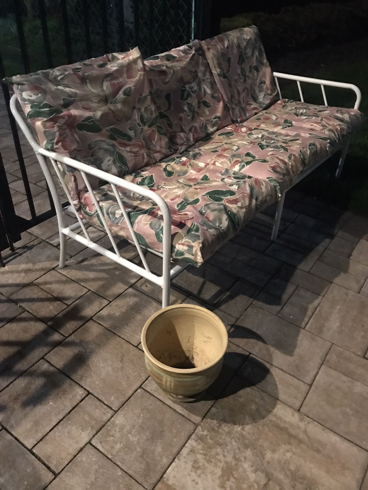 Outdoor Couch W Cushions+ Flower Pot