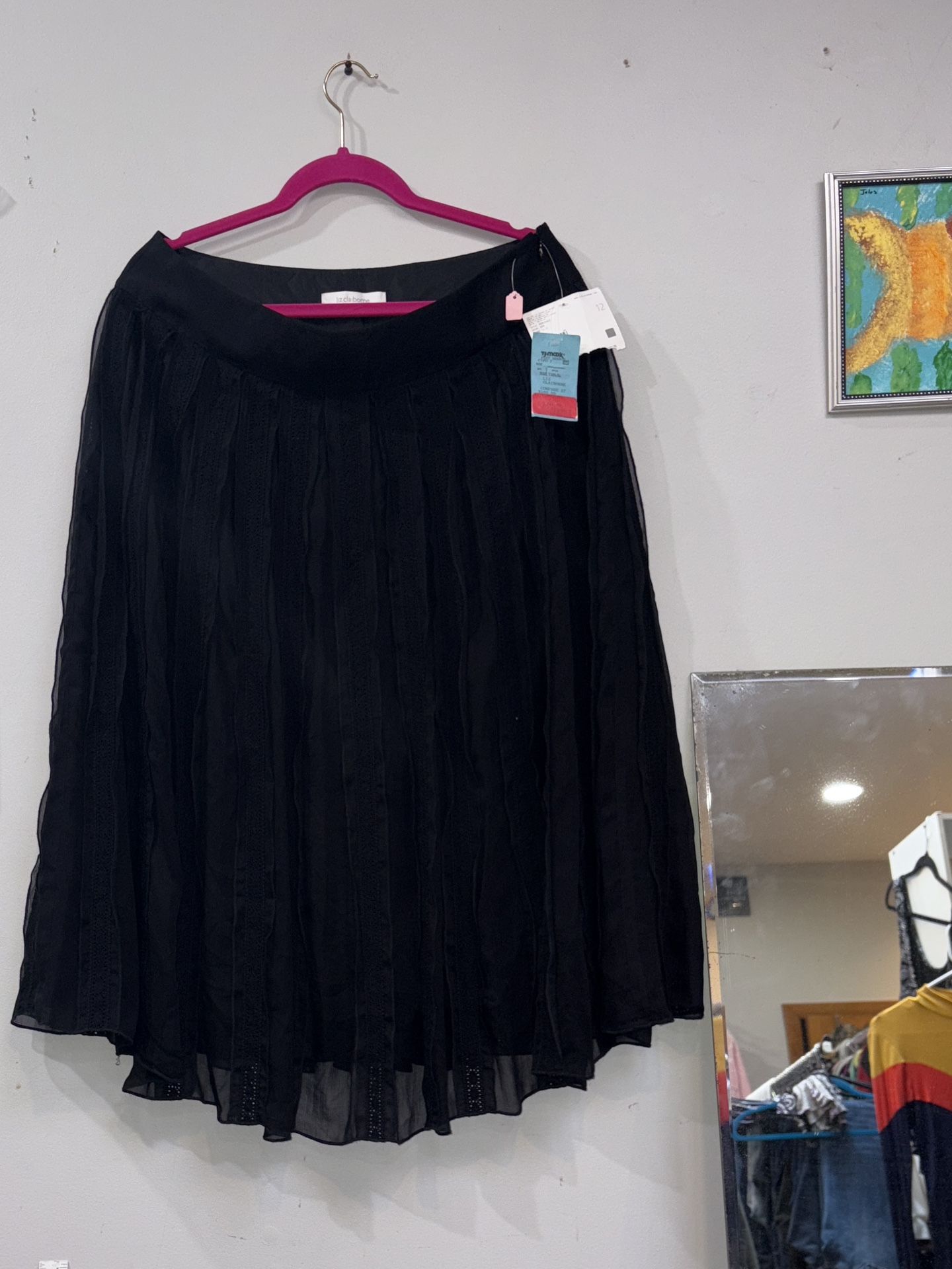 Size 12 NWT Elegant Liz Claiborne Collection Silk Black A-Line Skirt