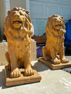 Pair Of Cement LION Statues- Good Condition