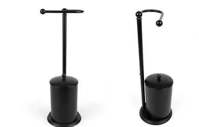 Toilet Paper Holder Stand with Storage - Matte Black