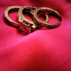 Engagement Wedding Set White Gold Silver Plated Princess Cut Set