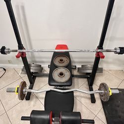 Bench press/ squat rack  set, curl bar