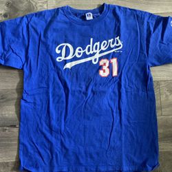 VINTAGE DODGERS Jersey T-SHIRT MADE IN USA Mike Piazza Russell Athletic XL 90s