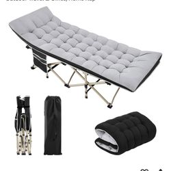 Folding Camping Cot Portable Outdoor Bed for Adults w/Mat & Storage Bag & Carry Bag, Heavy Duty Cots for Outdoor Travel & Office/Home Nap