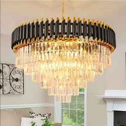 💎 LUXURY 31.6" MODERN CRYSTAL CHANDELIER – BLACK & GOLD – BRAND NEW & ASSEMBLED 💎