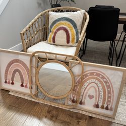 Boho Rainbow Girls Decor Bundle - chair, art, mirror