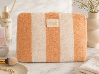 Dae Terry Cosmetic Bag Orange Cream Striped Makeup Toiletry Travel Pouch New