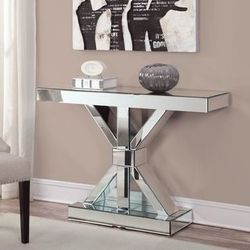 Brand New Clear Mirror Console Table with an X-shaped Design