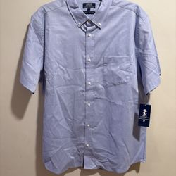 Izod Men’s Blue Collar Button Down Short Sleeve Shirt Size Large