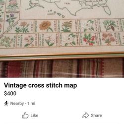 Vintage Cross Stitch Map 