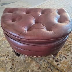 Burgundy Leather Ottoman 