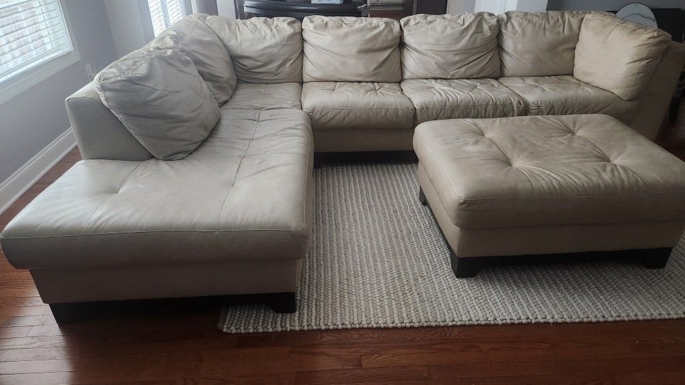 Leather Sectional & Ottoman Set – $500