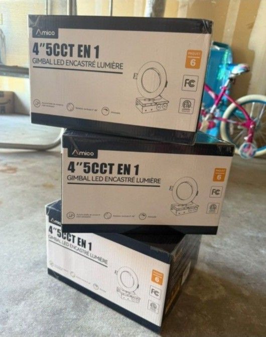 New Amico 4" LED Recessed Lights - 5CCT Dimmable Gimbal Lighting (3-Pack)