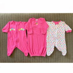 Gerber Newborn Girl Sleep Gown Footed Pajamas 3 Piece Pink Cupcake Cotton