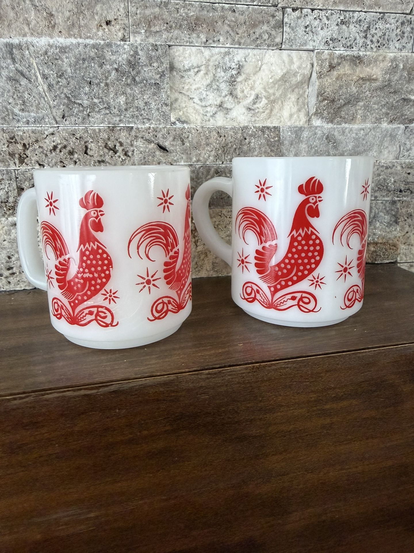 Vintage Federal Milk Glass Rooster Mugs