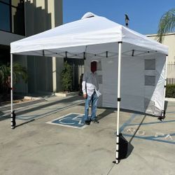 New In Box 10x10 Feet EZ Pop up Canopy Gazebo Tent For Camping Park Beach With Weight And Side Wall Khaki Or White Color 