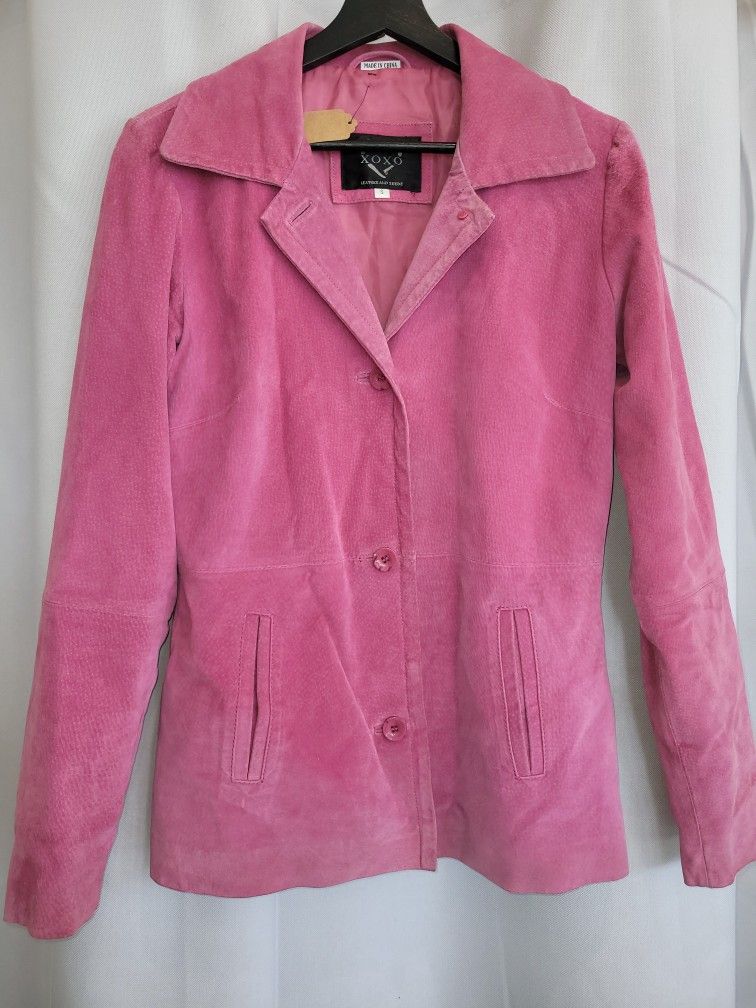 XOXO Pink Suede Leather Vintage Jacket, Size S
