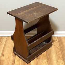 Vintage Farmhouse Wood Double Side Magazine Rack Storage Table Stand