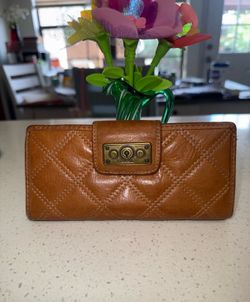 Fossil Quilted Brown Leather Turn-Lock Wallet Vtg