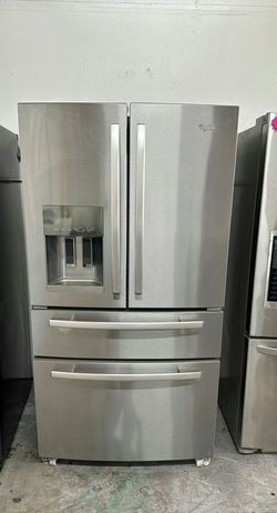 Whirlpool 4-Door Refrigerator (French Door Fridge with Drawer Freezer) Stainless Steel - Water Dispenser, LED Lighting