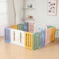 14 Panels Extra Large Baby Playpen, Astronauts Portable Baby Fence Gate Playpen Play Yard - Colorful