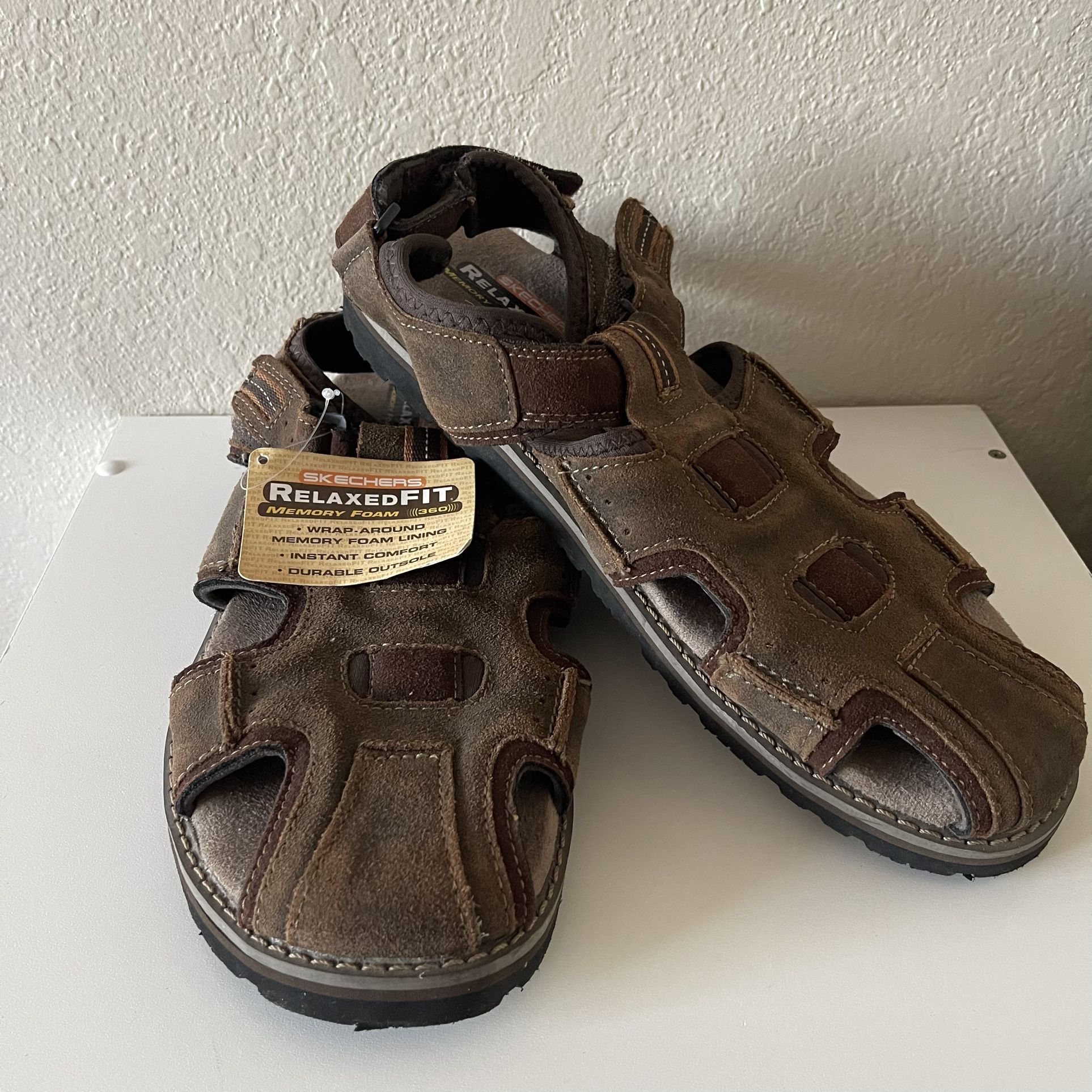 Skechers, Men’s Chocolate Relaxed Fit Memory Foam 360 Sandals, Size 12 NWT