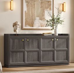 SICOTAS 4-Door Buffet Cabinet, 61.7" Wide Modern Industrial Sideboard with 2 Separate Bays & Adjustable Shelves, Extra Long Credenza with Luxury Gold