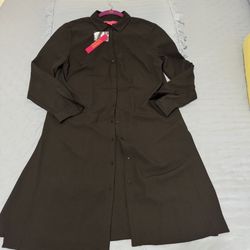 Catherine Malandrino Dress Womens Medium Black Long Collared Tunic Shirt Dress, New Whit Tags 
