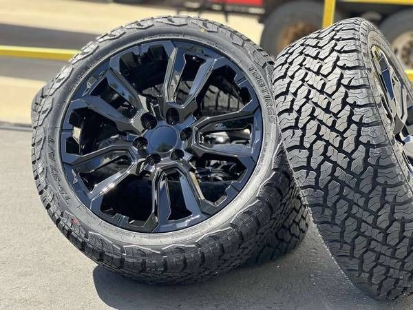 22" NEW Black Wheels Rims and Tires 2025 Chevy 2024 Chevrolet Silverado 1500 Tahoe Suburban GMC Sierra Yukon Cadillac IQ Escalade 22 Inch 285/45R22