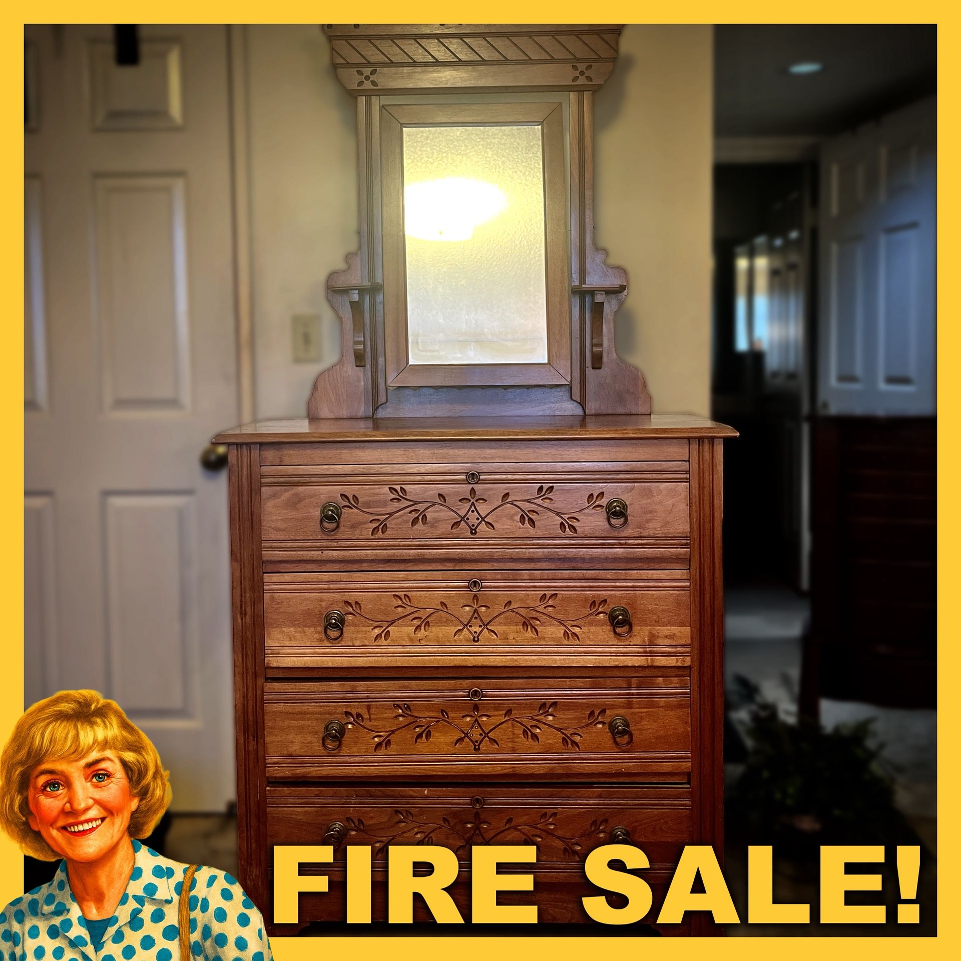 Dresser with Mirror – Carved Wood – $75 - MUST GO BY FRIDAY! FIRE SALE 🔥