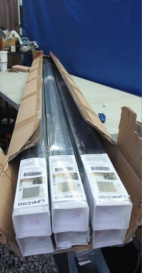 New LINKCOO 100% Blackout Roller Window Shades, 74" x 79". Black. Six available. $15 each.