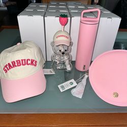 STARBUCKS STRAWBERRY BEARISTA GLASS CUP / BAG / TUMBLER/ HAT / NEW