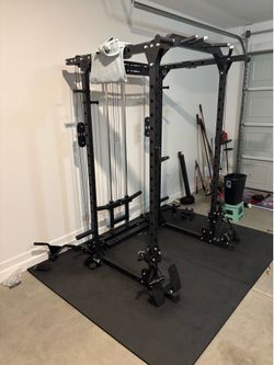 Black Power Rack with Cable Pulley System