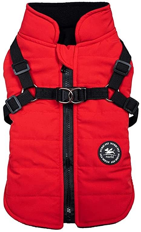 Norbi Pet Warm Jacket Small Dog Vest Harness Puppy Winter 2 in 1 Outfit Cold Weather Coat